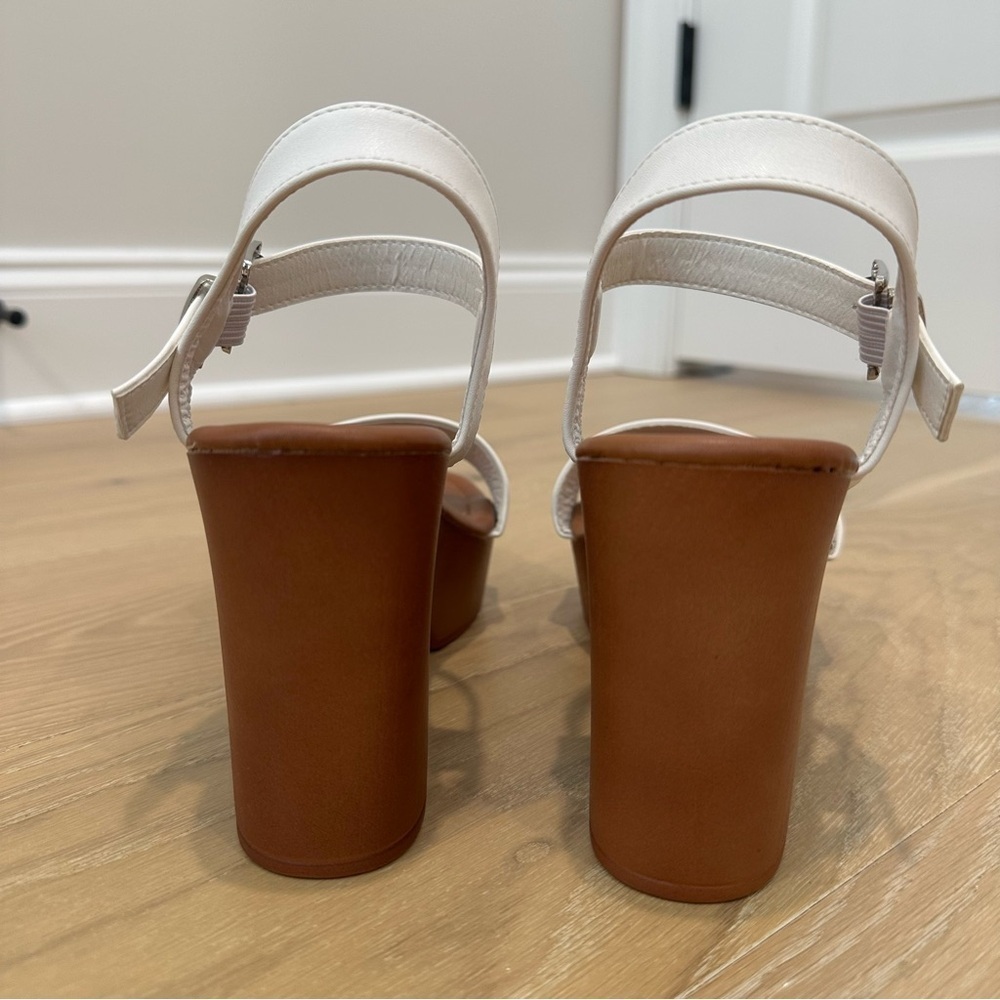 Nicole Miller Brown White Platform Heels Sandals Womens size 7.5 Casual Summer - Picture 7 of 12